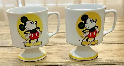 Vintage Disney Coffee Mug MICKEY MOUSE Yellow Pedestal / Footed Tea Set Of 2 • $13.99