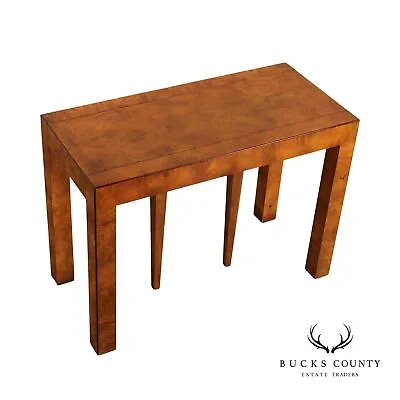 John Widdicomb Mid-Century Modern Burl Wood Expandable Parsons Dining Table (A) • $2495