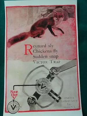 Victor Traps Advertising Poster Trapping Reynard Sly Fox Oneida N.Y. • $7.50