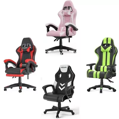 Ergonomic Gaming Chair Swivel Pu Leather Desk Computer Office Chair Adjustable • £79.91