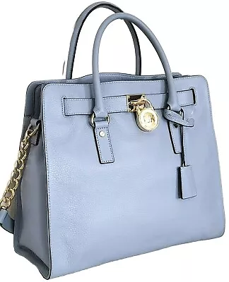 🌞michael Kors Hamilton Large Pale Blue Leather Gold Lock Chain Ns Tote Bag🌺nwt • $232.49