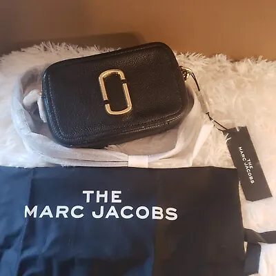 MARC JACOBS THE SOFTSHOT 17 Leather Camera Crossbody Shoulder Bag Black  Gold • $165