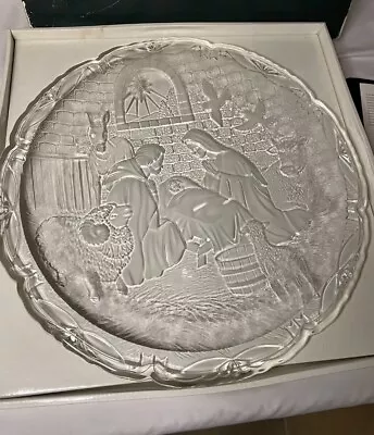 MIKASA Nativity Scene Embossed Frosted Crystal Plaque Plate Christmas 15.5 Inch • $18