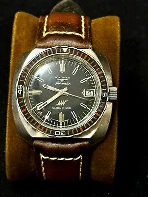 1968 Longines Ultra-Chron Diver Ref. 7970-4 Steel Vintage Hi-Beat Tropical Dial • $1200