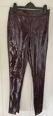 River Island Vinyl Skinny Burgundy Side Split Trousers Size 8. New • $10.58