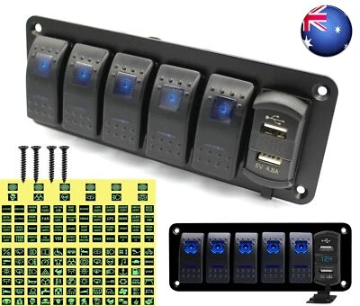 $33.29 • Buy 6 Gang Car Boat Marine Rocker Switch Panel+Dual 5V USB Voltage LED Display AU