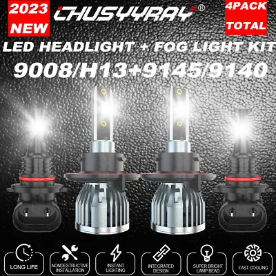 4 PACK 6000K LED Headlight + Fog Light Bulbs For Ford F150 2004-2014 9008 9145 • $31.25