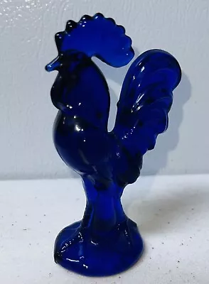 Vintage COBALT BLUE DEPRESSION STYLE GLASS ROOSTER CHICKEN FIGURINE SE8 • $14.50