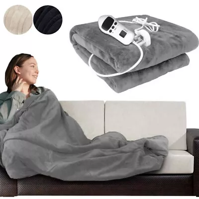 £34.95 • Buy Electric Heated Throw Soft Fleece Grey Black Over Blanket Digital Controller