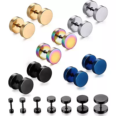 Pair Flat Round Barbell Plug Stud Earrings Surgical Stainless Steel Mens Unisex • $4.99