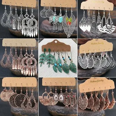 £4.07 • Buy 3 Pairs/Set Boho Retro  Earrings Tribal Ethnic Hook Drop Dangle Women Jewelry