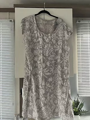 Lagenlook Italy Sundress Midi Tunic Shift Linen Grey Floral F/s Xl Bust 46  • £3.99