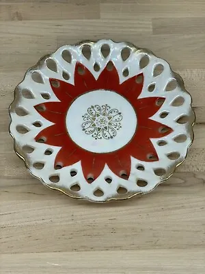 Ucagco Japan Ceramic China Plate With Coral & Gold Trim Reticulated Iridescent • $9.95