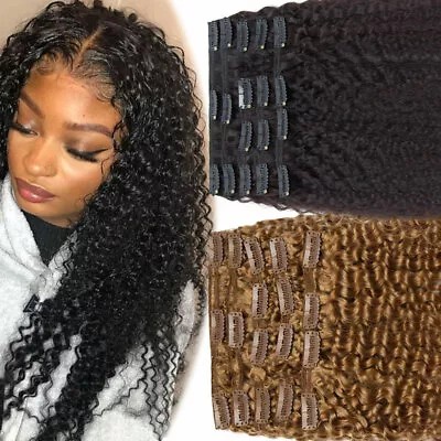 4B 4C Afro Kinky Curly Clip In Remy Human Hair Extensions Full Head Auburn Weave • $28.91