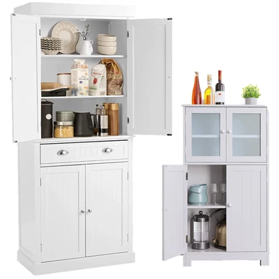 $109.99 • Buy High Kitchen Cabinet Pantry Cupboard Freestanding W/ Doors & Adjustable Shelves