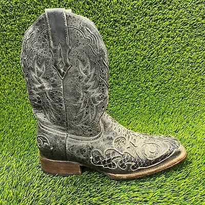 Corral Distressed Mens Size 9.5 Black Classic Snake Inlay Square Toe Boots A2159 • $69.99