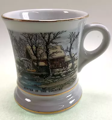 Vintage Shaving Mustache Mug Currier & Ives Winter In The Country • $12.99