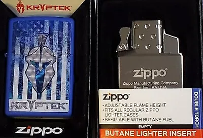 Zippo Kryptek Logo On American Flag Blue Matte Zippo Butane Insert Double RARE • $98.42