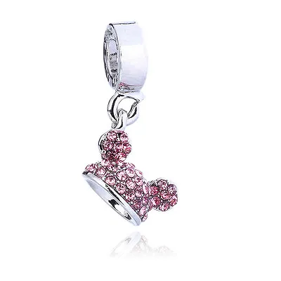 Minnie Mouse Sparkling Pink Ear Hat Dangle Charm European Compatible Spacer Bead • $7.95