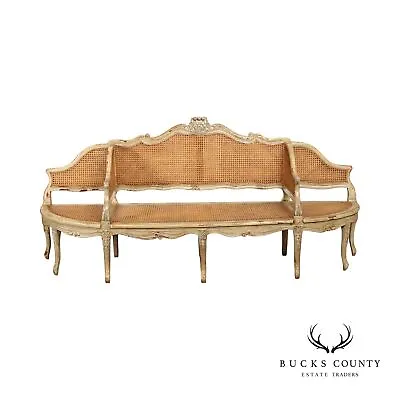 French Louis XV Style Quality Antique Reproduction 'En Confident' Caned Sofa • $2895