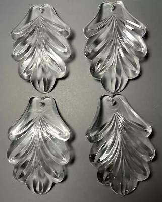 4 Vintage Crystal Leaf Feather Chandelier Lamp Glass Prism French Plume 3 3/4  H • $17