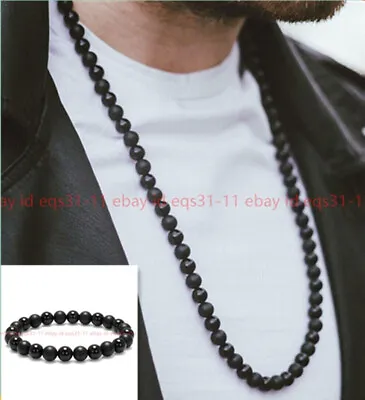Mens Beads Necklace Black Onyx/Matte Gemstone Healing Stone Chakra Free Bracelet • $6.64