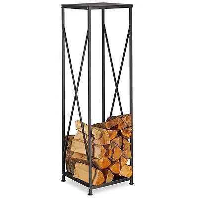 Large Black Metal Steel Firewood Rack Log Wood Storage Holder Tall Shelf Stand • £29.99
