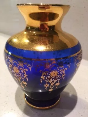 Italian Cobalt Blue / Gold Glass Vase - From Venice - New -  Quality Piece • $45