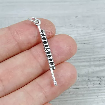 925 Sterling Silver Flute Charm - Musical Instrument Charm - Flutist Gift • $13.95