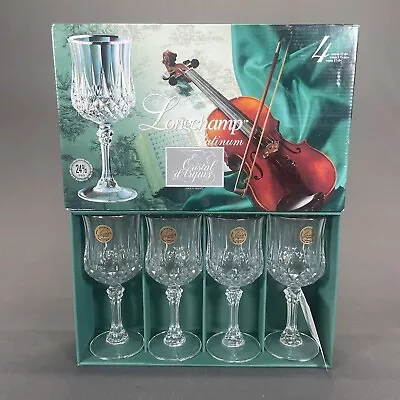 Cristal D'Arques Longchamp Platinum Wine Glasses 24% Lead Crystal Set Of 4 • $21.99