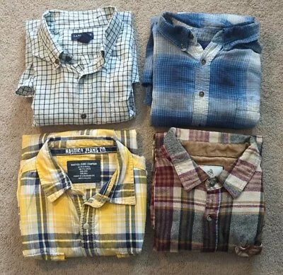 LOT OF 4 XL Long Sleeve Button-Down Plaid Flannel Pocket Variety Shirts • $19.99