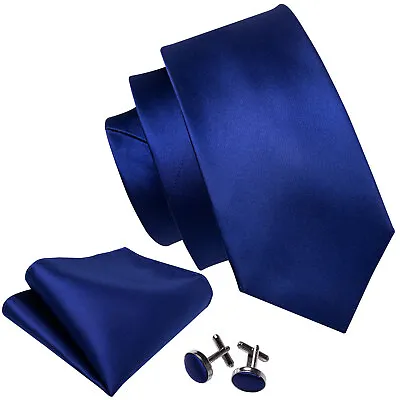Royal Blue Solid Mens Silk Ties Plain Necktie Formal Square Hanky Set Business • $12.99