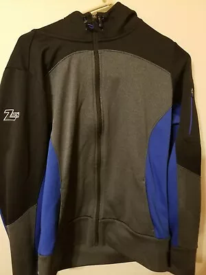 Sport Tek Jacket Mens Size L Full Zip Sweatshirt Hood Cinch Black Blue Gray Marl • $19.24