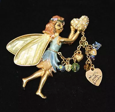 $50 • Buy Heidi Daus Multicolor Gold Plated Fairy Pin W/Heart And Gem Charms