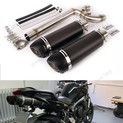 For Yamaha FZ6 FZ6N FZ6S 2004-2011 Exhaust Pipe 51mm Muffler Carbon Fiber Tips • $196.87