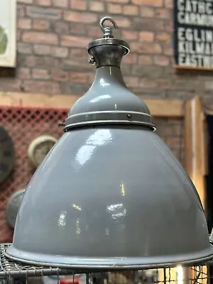 £195 • Buy XL Industrial 19 Inch Grey Enamel Benjamin Factory Pendant Lamp Vintage