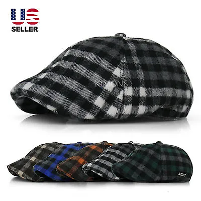 EM Plaid Wool Duckbill Stripe Gatsby Cap Mens Ivy Hat Golf Driving Flat Newsboy • $15.15