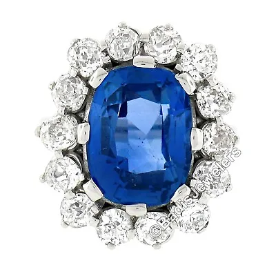 New Platinum AGL Ceylon NO HEAT Old Cut Sapphire Old Mine Diamond Large Ring • $1