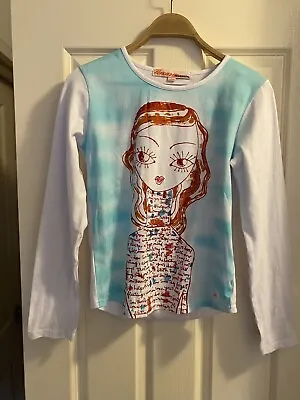 $18 • Buy MISS SIXTY Size L White Long Sleeve Round Neck Print Top Tie Dye Effect NWOT