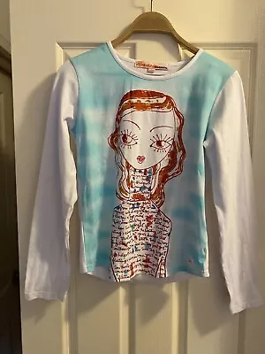 $18 • Buy MISS SIXTY Size L White Long Sleeve Round Neck Print Top Tie Dye Effect NWOT