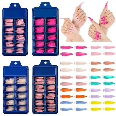 100 Pcs False Nail Tips Matte Full Cover Long Stiletto Fake Nails Art Manicure • £3.99