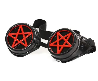 Steampunk Motorcycle Flying Goggles Red Pentagram Vintage Pilot Biker Goth • $15.99