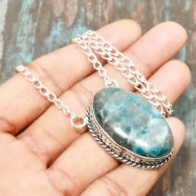 Attractive Neon Blue Apatite Gemstone Handmade Jewelry Necklace 18  • $5.99