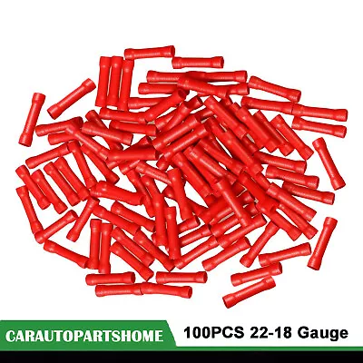 100Pcs Red 22-18 Gauge AWG Ga Wire Butt Connectors Vinyl Car Radio Terminals • $6.29