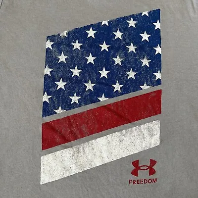 Under Armour Freedom Flag T Shirt 2XL Gray SS Loose Double Sided USA • $7.20