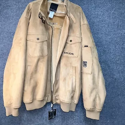 VINTAGE Y2K Men's 90s Sean John Faux Brown Tan Suede Bomber Jacket XXL Men • $45.99