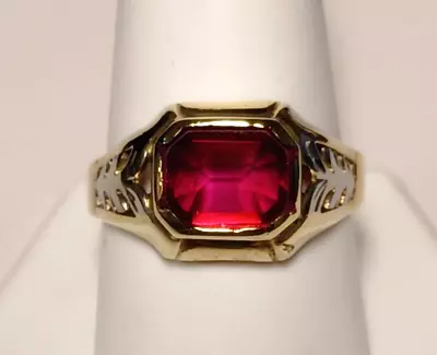 14K Yellow/White Gold (2-tone) Ruby Man's Ring - Size 10 - Estate Jewelry #A288 • $966