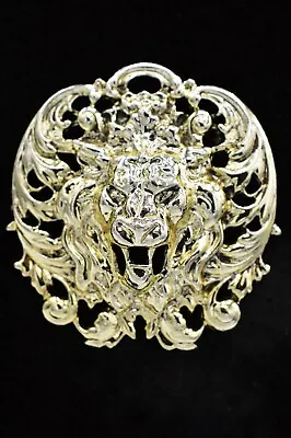 Vintage Lion Pin Brooch Gold Shiny King Face Head Chunky Big 1980s 9B • $22.36