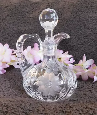 Vintage Antique Ornate Cut Crystal Cruet Oil+ Vinegar  6 Inch Bottle W/Stopper • $25.99