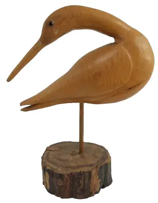 Vintage Folk Art Wood Shore Bird Sculpture Hand Carved Artist Signed 12 X9  • $34.95